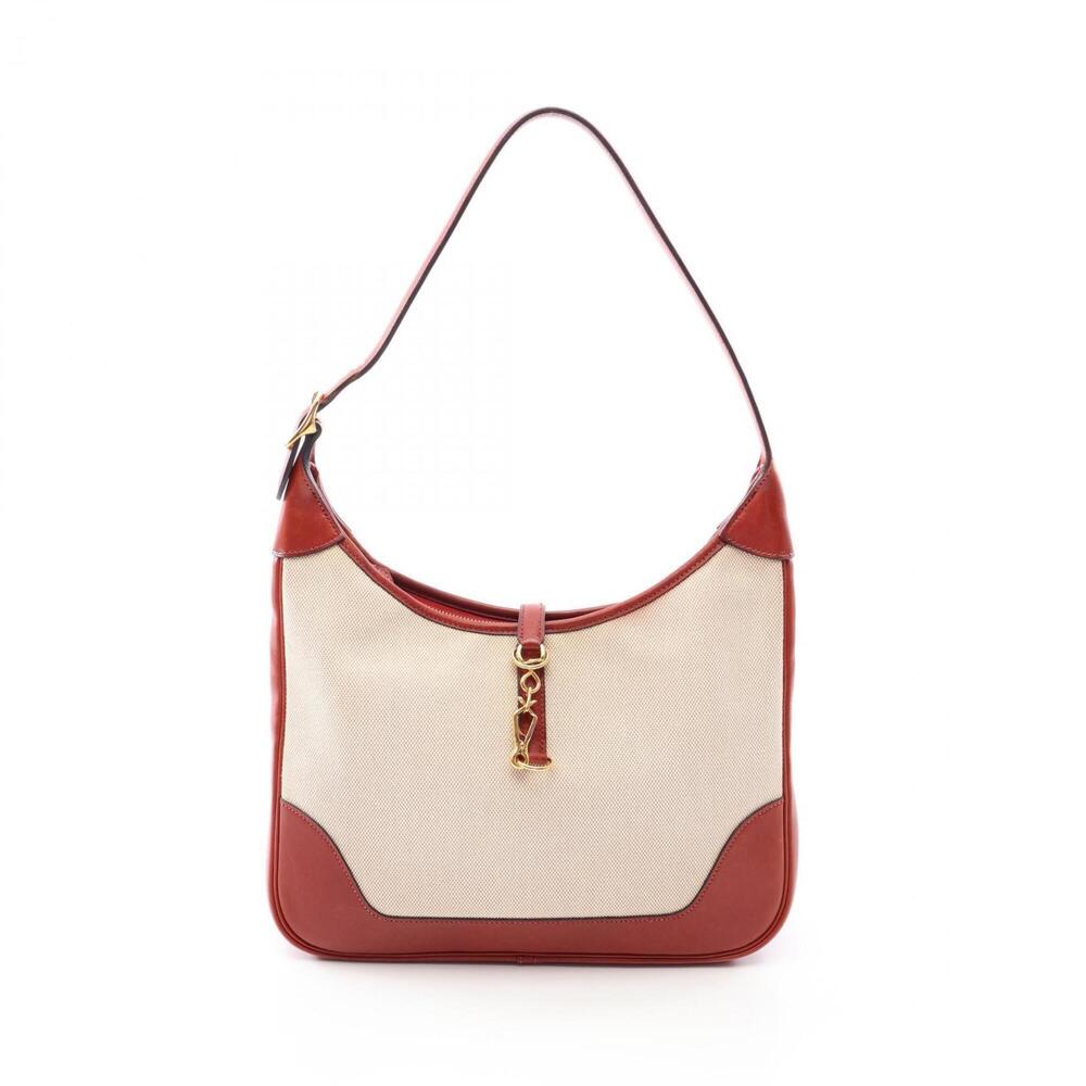 Hermes Trim 31 Shoulder Bag/Handbag, Leather, Toile H, Ivory/Burgundy, Women's. - Picture 1 of 15